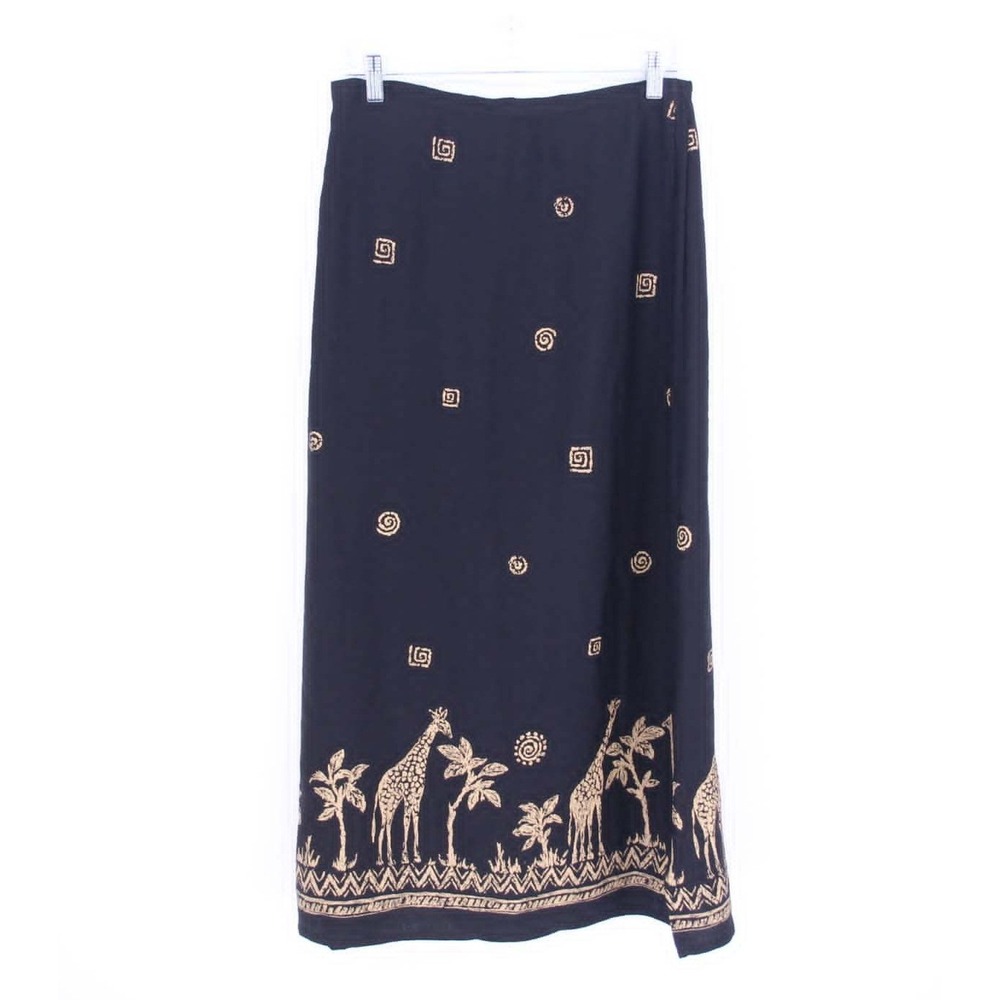 Alfred Dunner Vintage Women's Black Giraffe Print‎ Maxi Skirt Size 24W